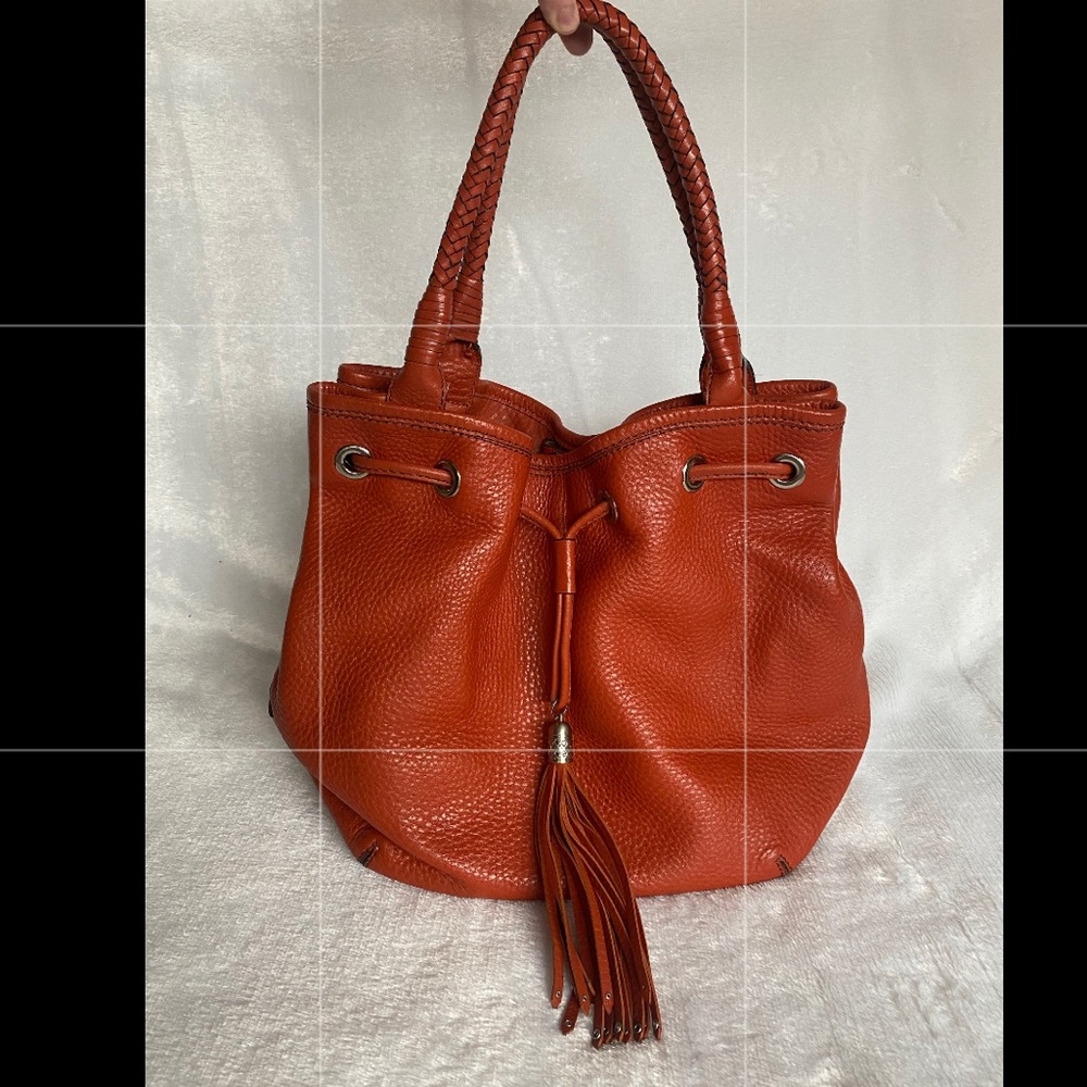 Cole Haan Burnt Orange Leather Drawstring Satchel